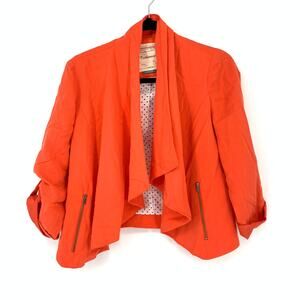 Cartonnier Size Small Coral Orange Blazer Draped Roll Tab Sleeve Zippered Pocket